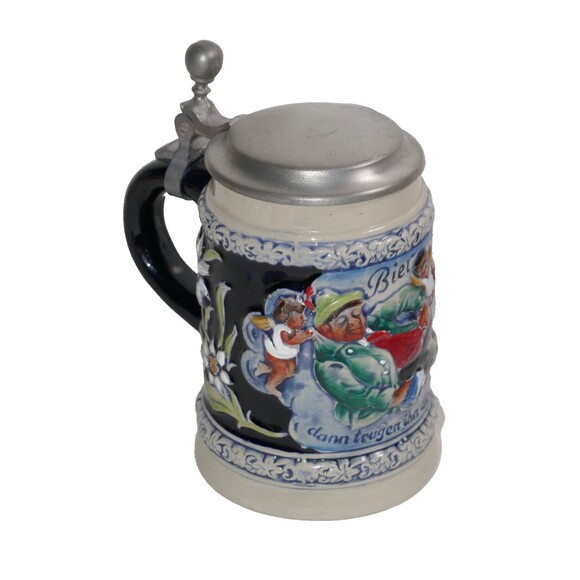 Gilles & Bohn Original Lidded Beer Stein w/Angels & Flowers  West Germany - Picture 2 of 12